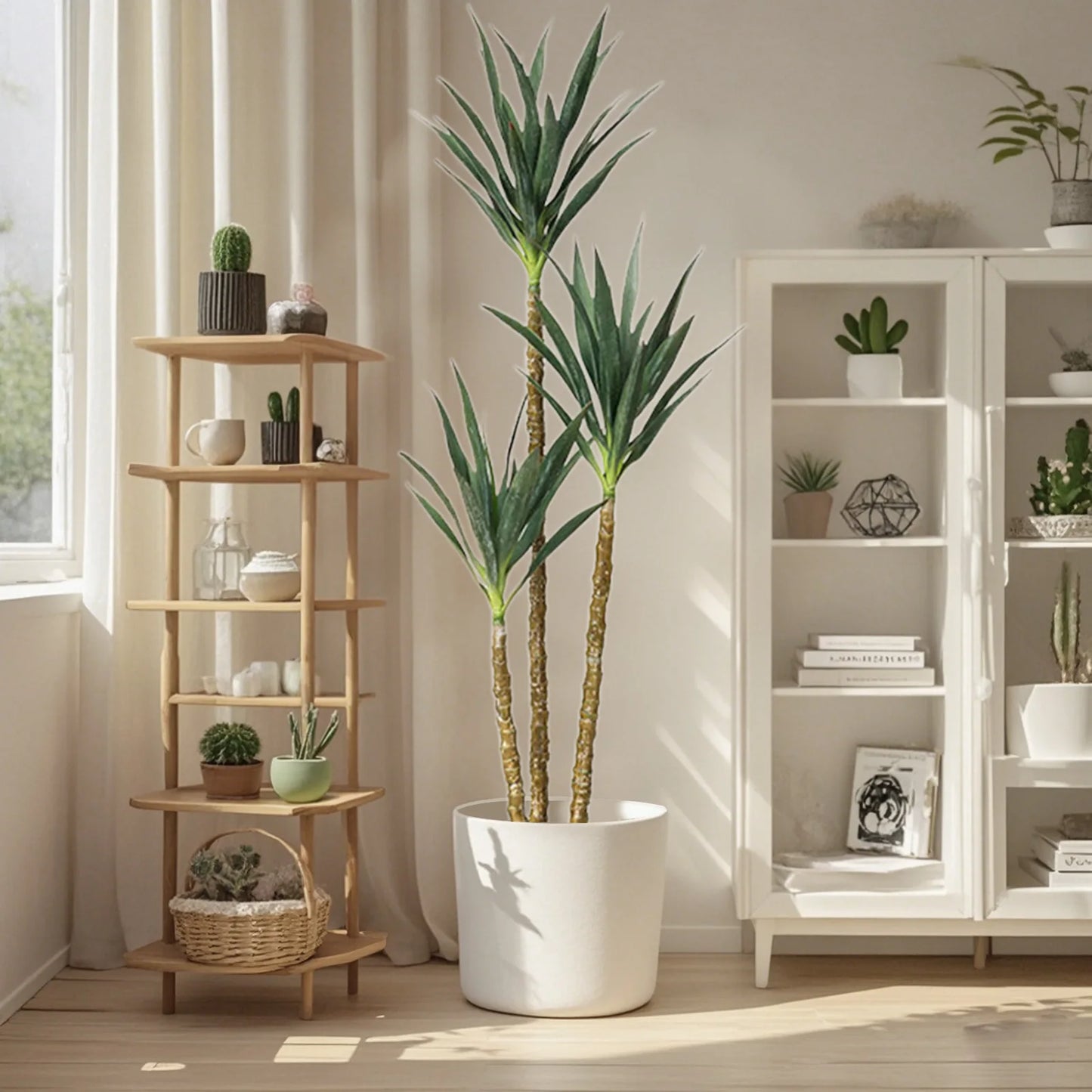 160 cm (63 inches) artificial agave plant with 3 stems for living room, office, balcony, artificial plant in pot with lifelike leaves and bark, indoors and outdoors, indoor plant decoration