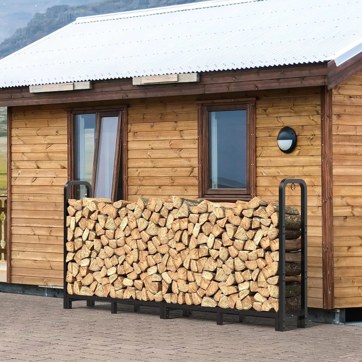 8ft Firewood Rack Outdoor Indoor, Upgraded Heavy Duty Adjustable Fire Wood Rack Holds Up to 4500lbs, Fireplace Log Holder Wood Storage for Porch Patio, Easy Assembly