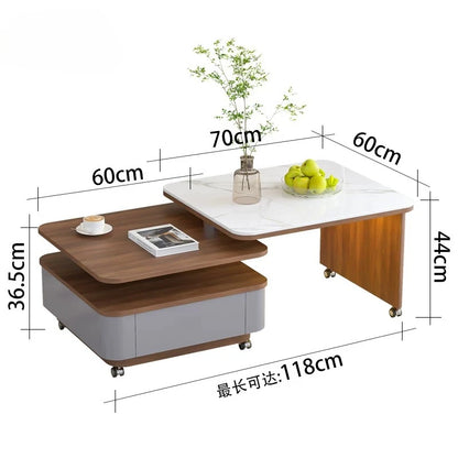 Living Room Furniture Medieval Rock Slab Coffee Table Household Living Room Small Apartment Rotating Movable Tea Table New Model