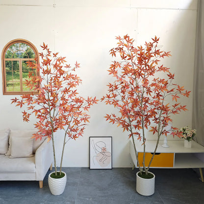 180-210cm/6.9ft Artificial Maple Plant Tree Potted Autumn Indoor Outdoor Ornament Home Garden Balcony Living Room Party Decor