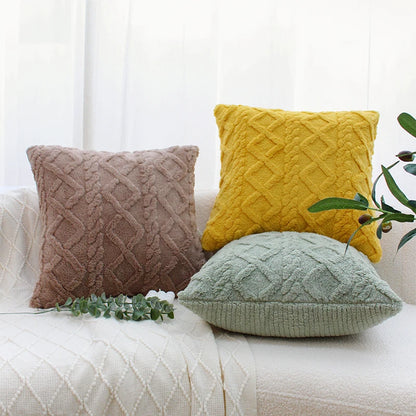 CANIRICA Throw Pillow Cover Cushion for Indoor Sofa Geometric Patterns Plush Faux Wool Pillow Covers Home Decorative 50x50cm