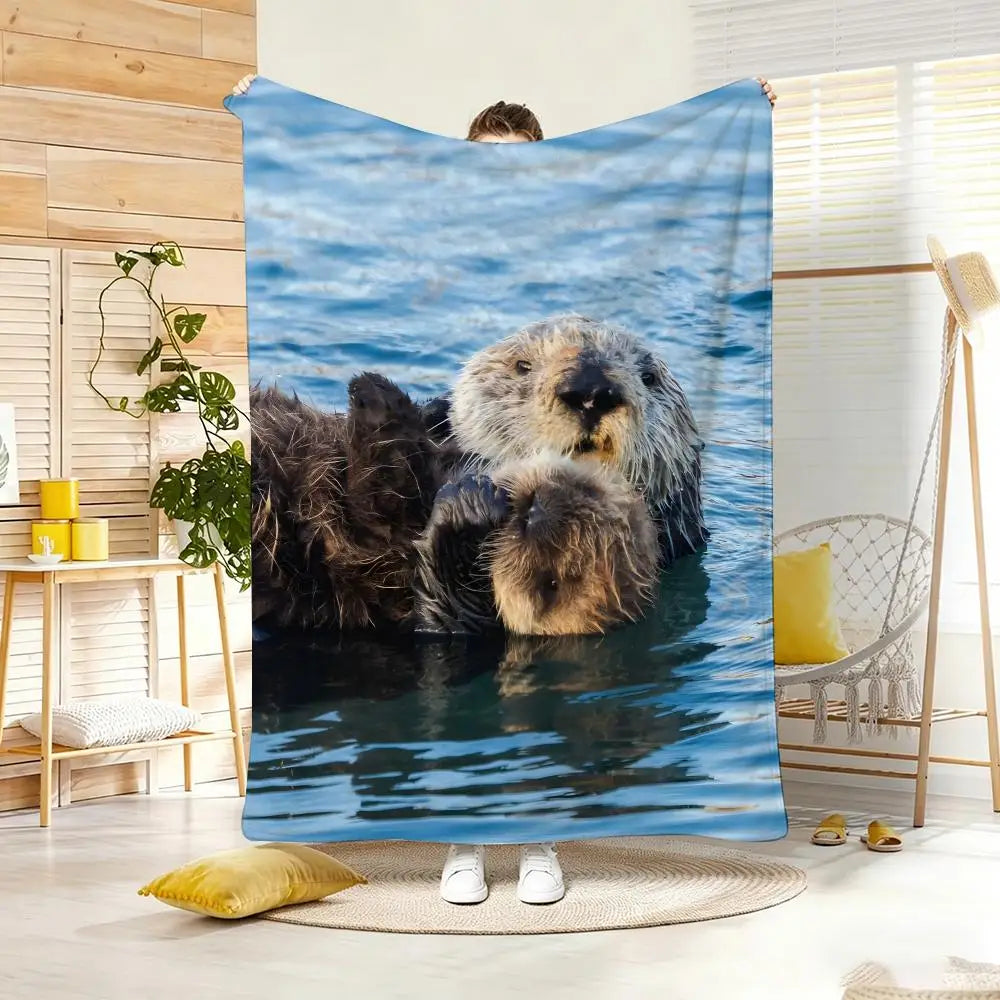 Marine animal sea otters Throw Soft Warm Throw Blanket for Bedroom Living Room Bed Travel Camping Picnic Gift