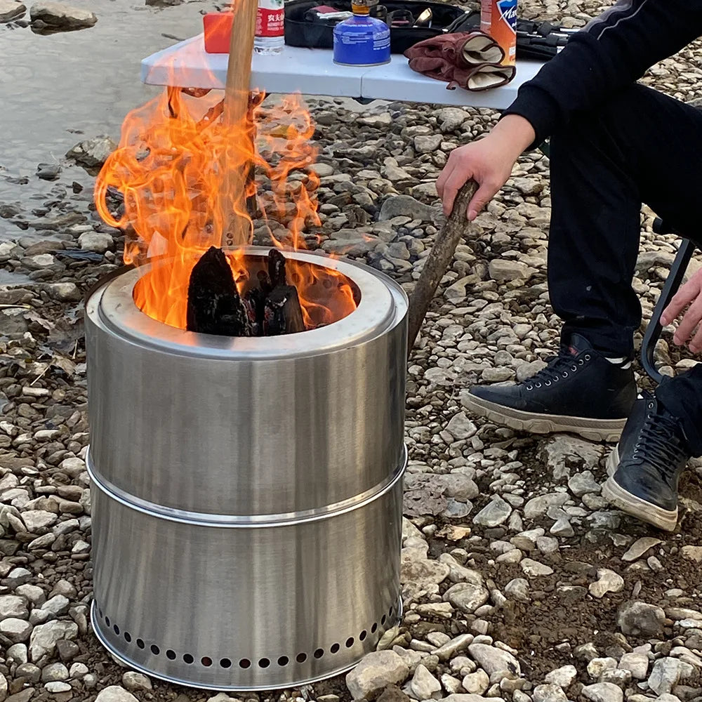 Stainless Steel Round Split Wood Stove Home Yard Bonfire BBQ Stove Winter Camping Heating Stove Fire Pit