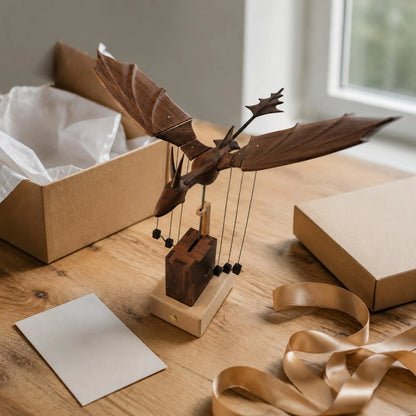 Wooden Dragon Statue Walnut Finish Wooden Dragon Figurine Table Ornament Handmade Home Decor Artistic Design for Office, Shelf