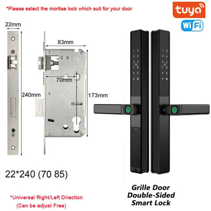 Double-Side Waterproof  Smart Door Lock Fingerprint Password Card Tuya App Bridge-Cut For Outdoor Pull Push Sliding Grille Door