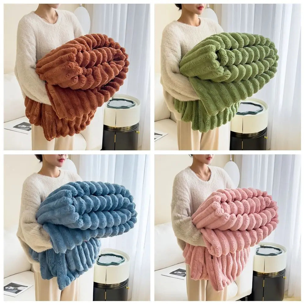 New Cotton Warm Blanket Spandex Solid Color Throw Blanket Skin-Friendly Double Sided Plush Striped Blankets Home Office