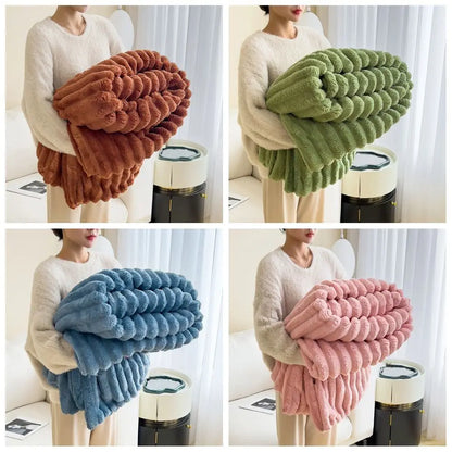 New Cotton Warm Blanket Spandex Solid Color Throw Blanket Skin-Friendly Double Sided Plush Striped Blankets Home Office