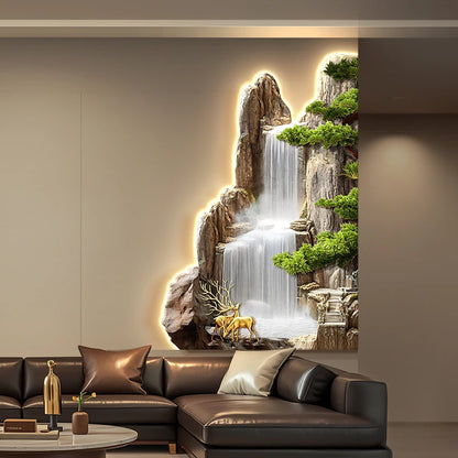 Welcome guests to the living room decoration painting, pine sofa background, wall mounted painting, deer corner lamp mural