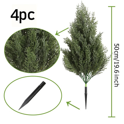 1-4PC 50cm Artificial Mini Pine Cypress Trees with Ground Stake Fake Evergreen Plants for Garden Patio Yard Indoor/Outdoor Decor
