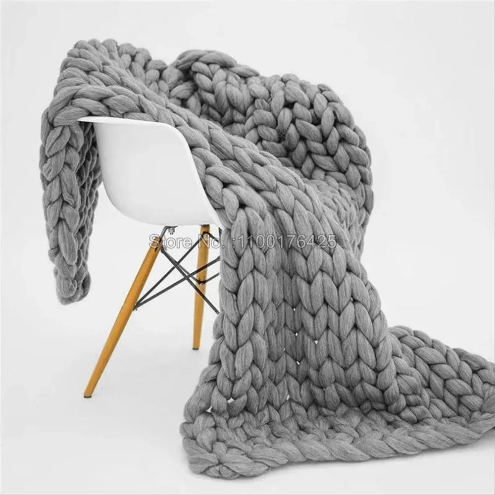 Grey Soft Knitted Blanket Winter Thick Sofa Throw Large Yarn Roving Blanket Chunky Handmade Weight Blankets Nordic Home Decor
