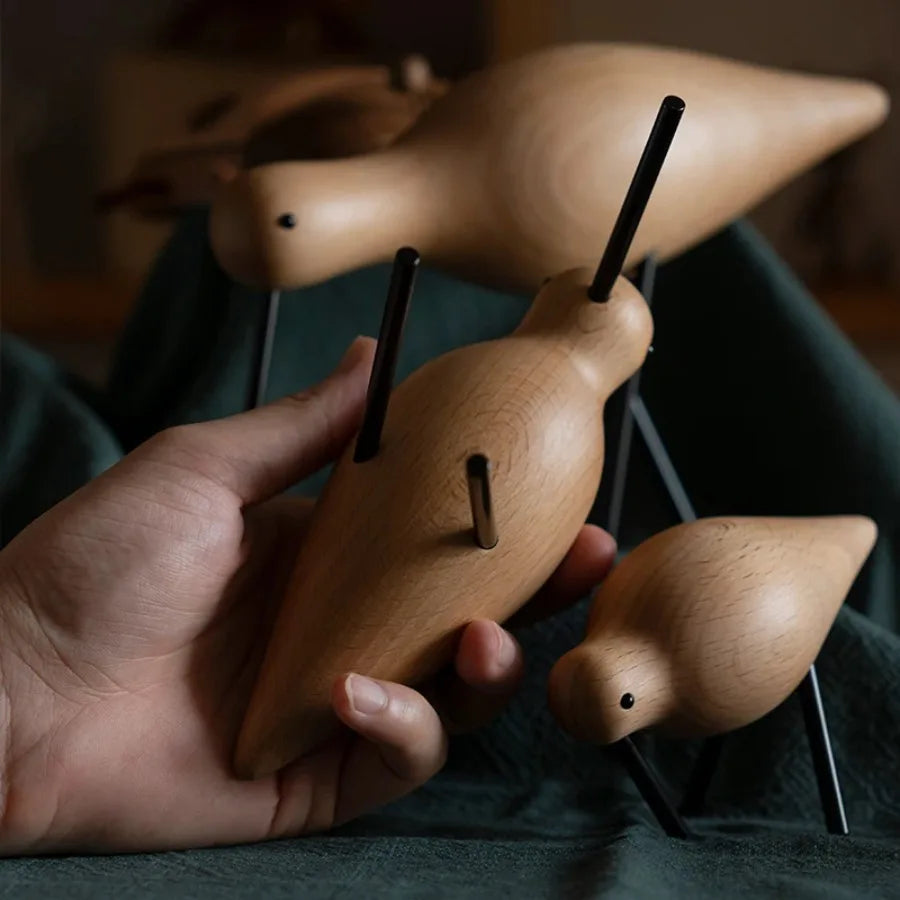 Nordic Style Wooden Short Bird Ornaments Creative Abstract Animal Statues Home Decor Bird Sculpture Living Room Desktop Crafts