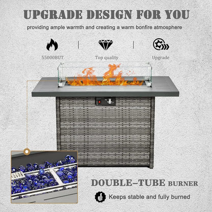 5 Pieces Modern Aluminum Patio Furniture Set with Fire Pit Table, Outdoor Conversation Sets Metal Sectional Sofa