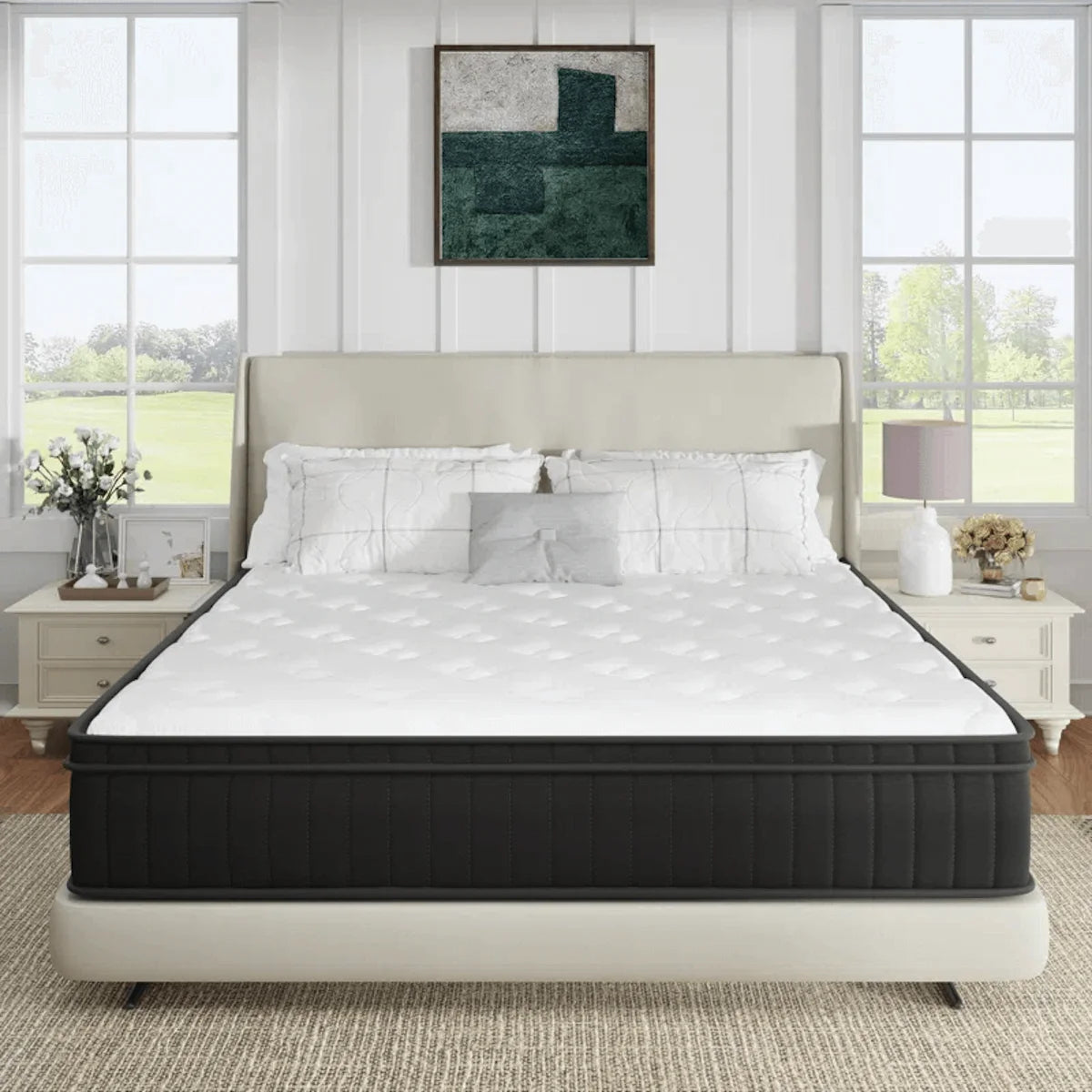 Queen Size Hybrid Mattress, Memory Foam Mattress In A Box for Refresh Sleep & Pressure Relief, Certipur-US Certified Medium Firm