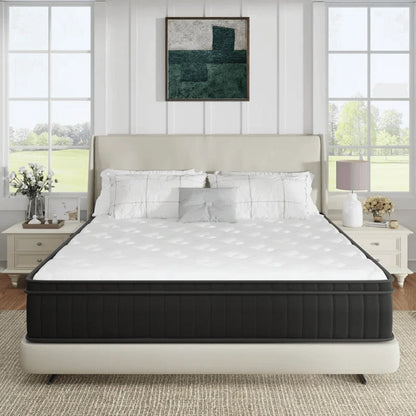 Queen Size Hybrid Mattress, Memory Foam Mattress In A Box for Refresh Sleep & Pressure Relief, Certipur-US Certified Medium Firm