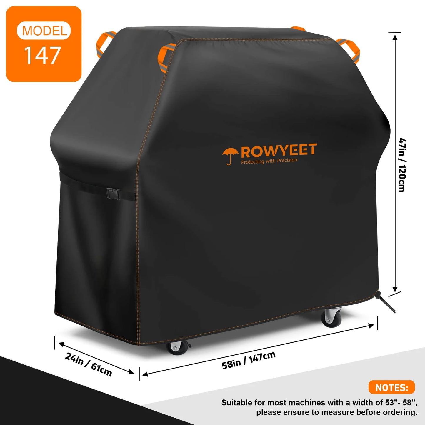 [Ry-210 Orange Line Bbq Cover] Rowyeet Outdoor Bbq Grill Cover, Waterproof and Uv-Resistant Gas Grill Cover, with Adjustable Hem, Suitable for Brands Such as Weber, Nexgrill, Expert Grill.