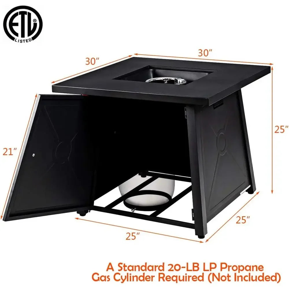 30 Inch Square Fire Pit Table with Waterproof Cover, ETL & CSA Certified, Auto-Ignition Propane Heater with Lava Rocks