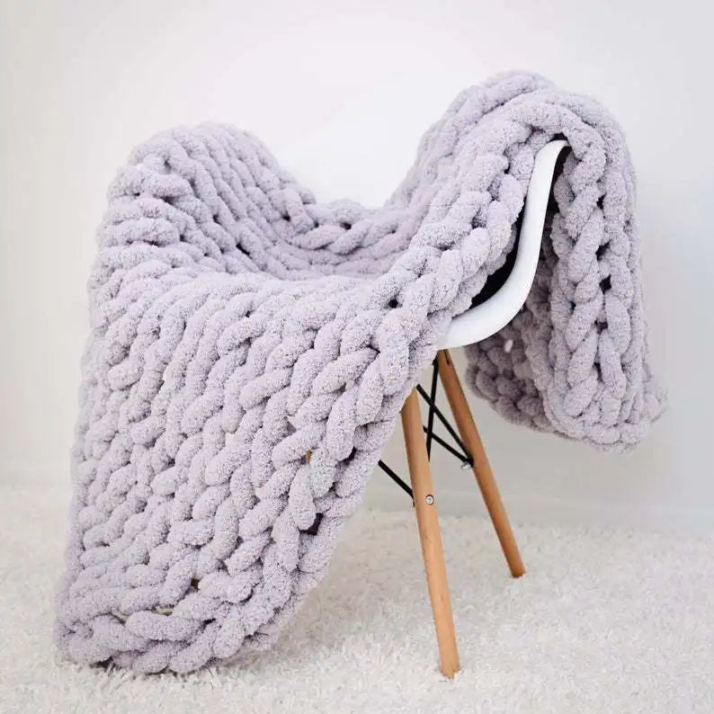 Hand Chunky Knitted Blanket Thick Yarn Merino Wool Bulky Knitting Throw Blankets Throw Carpets Soft Warm Winter Home Sofa Bed