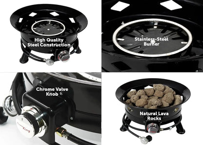 Portable 24-inch Propane Fire Pit for RV, Camping & Outdoor Living, Smokeless with Self Igniter, Cover & Carry Straps