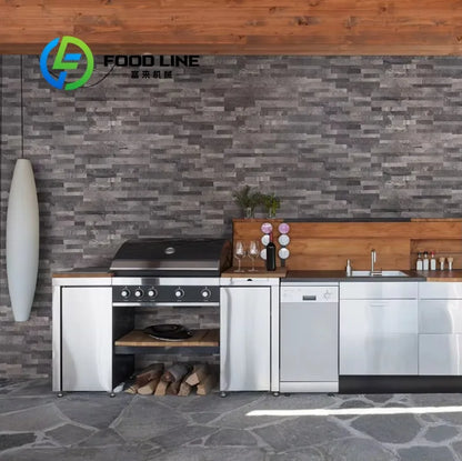 customize Outdoor Kitchen Island Modular Units Stainless Steel Gas Grill Sink Drawers Weather Resistant Patio Design