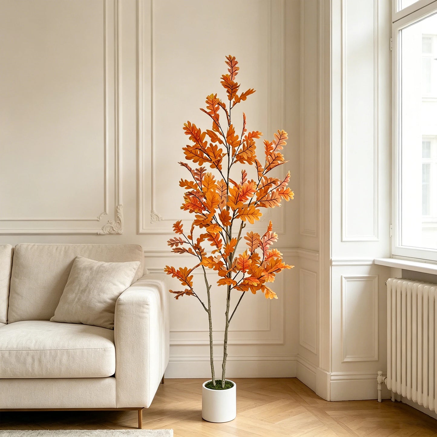 180Cm/5.9Ft Double Trunk Artificial Birch Oak Tree Potted Realistic Faux Plant for Home Office Indoor Outdoor Living Room Decor