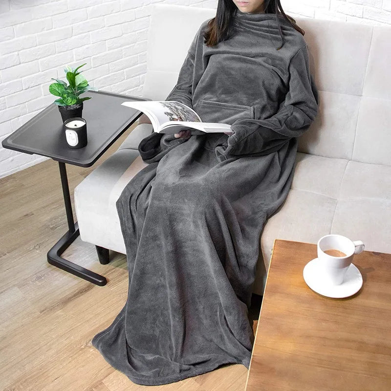 Home Wearable Adult Blanket Large Pocket Multifunctional Lazy Sleeve Blanket Antistatic Flannel Blanket TV Sofa Blanket