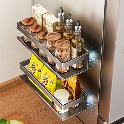 Kitchen Refrigerator Side Magnetic Storage Rack Magnet Punch-free Wall-mounted Organizer Multi-functional Spice Shelf