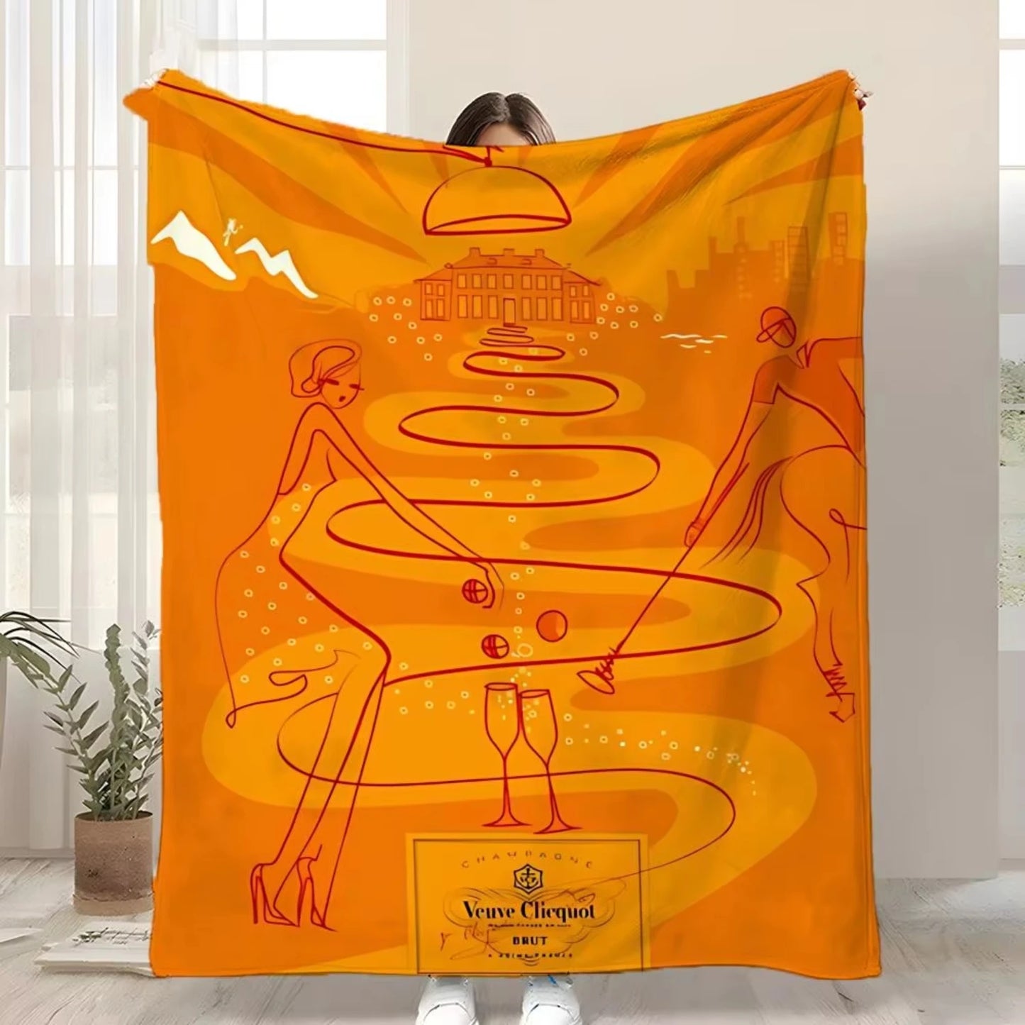 V-Veuve ClicquotS ART Throw Kid-Friendly Flannel Throw Blanket Soft Warm Anti-Static Washable All Season