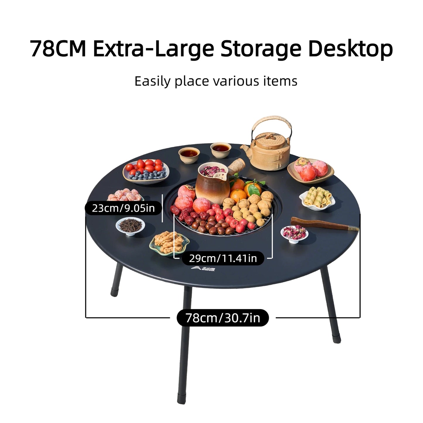 BISINNA Foldable Round Table BBQ Grill Multi-Function Outdoor Charcoal Barbecue Set with Accessories Portable for Camping Picnic