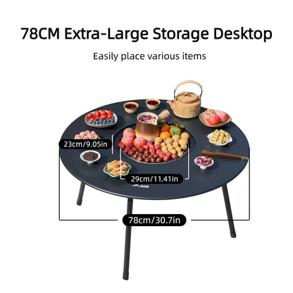 BISINNA Foldable Round Table BBQ Grill Multi-Function Outdoor Charcoal Barbecue Set with Accessories Portable for Camping Picnic