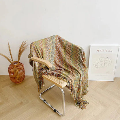 Bohemian Throw Blanket Geometric Knitted Blanket for Bed Plaid Living Room Boho Home Decor Travel Thread Blanket With Tassel INS