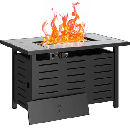 42" Propane Fire Pit Table Ceramic Top, 60000 BTU Outdoor Patio Heater with Lava Rocks, Rectangle Gas Fire Pits