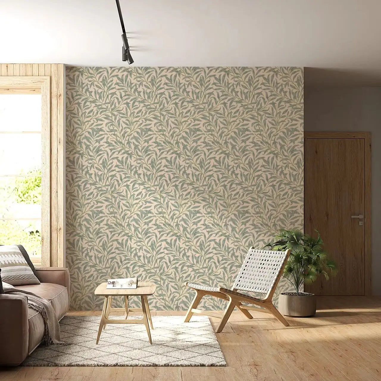 Green Leaf Wallpaper,Beige Color Removable Wallpaper, Self Adhesive Wallpaper Mural, Pasted Wallpaper Peel and Stick