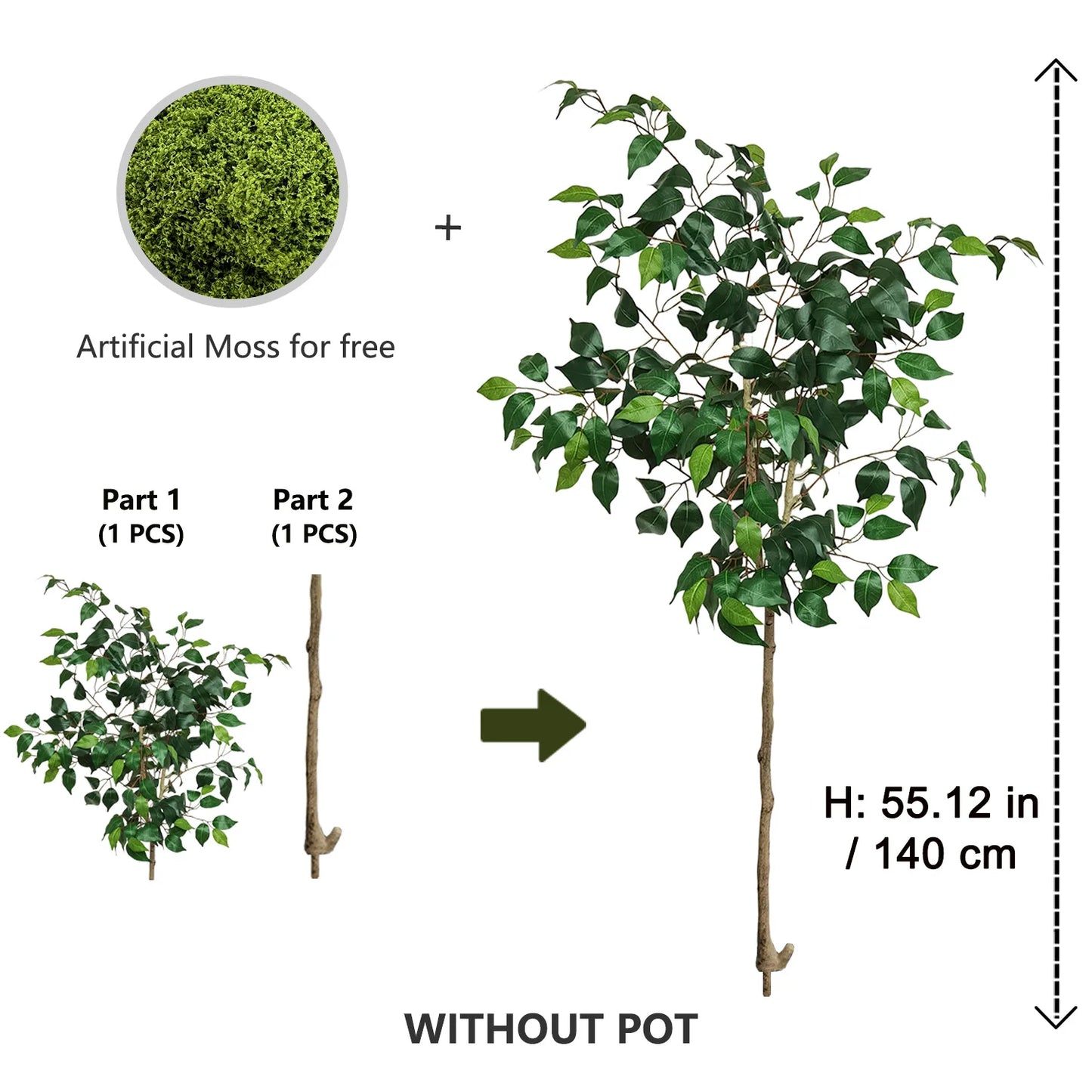 140-210cm Artificial Ficus Plant Banyan Tree Branch Indoor Outdoor Ornament Fake Plant for Home Balcony Living Room Decoration