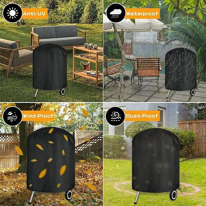 Round Black Outdoor Grill Cover Fire Pit Stove BBQ Covers Waterproof Heavy Duty Garden 210D Cloth Electric BBQ Protection Cover