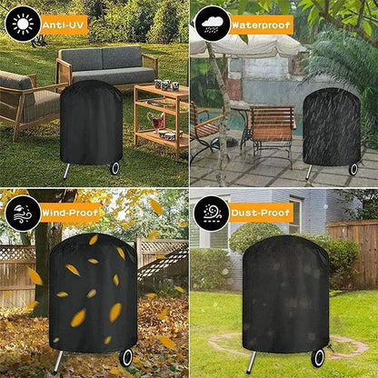 Round Black Outdoor Grill Cover Fire Pit Stove BBQ Covers Waterproof Heavy Duty Garden 210D Cloth Electric BBQ Protection Cover
