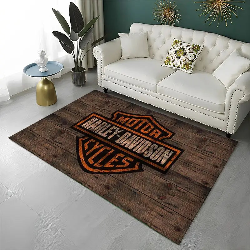 Retro H-Harleys Racing Moto Non-Slip Area Rug for Living Room,Bedroom,Playroom,Soft Carpet Floor Mat Home Decor Rug Kids Room
