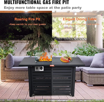 # l Outdoor Propane Gas Fire Pit Table, 43 Inch 50,000 BTU Auto-Ignition Propane Fire Pit Table, CSA Approved with Glass Wind Gu