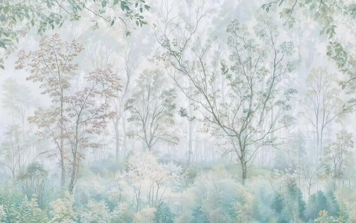 Customized Wallpaper Blue Forest Style Painting Living Room Background Wallpaper Home Decoration Forest Retro 3D Wallpaper
