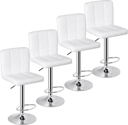 Set of 4 Adjustable Swivel Barstools, Modern PU Leather Kitchen Counter Bar Stools, Square Back Bar Stool Customized