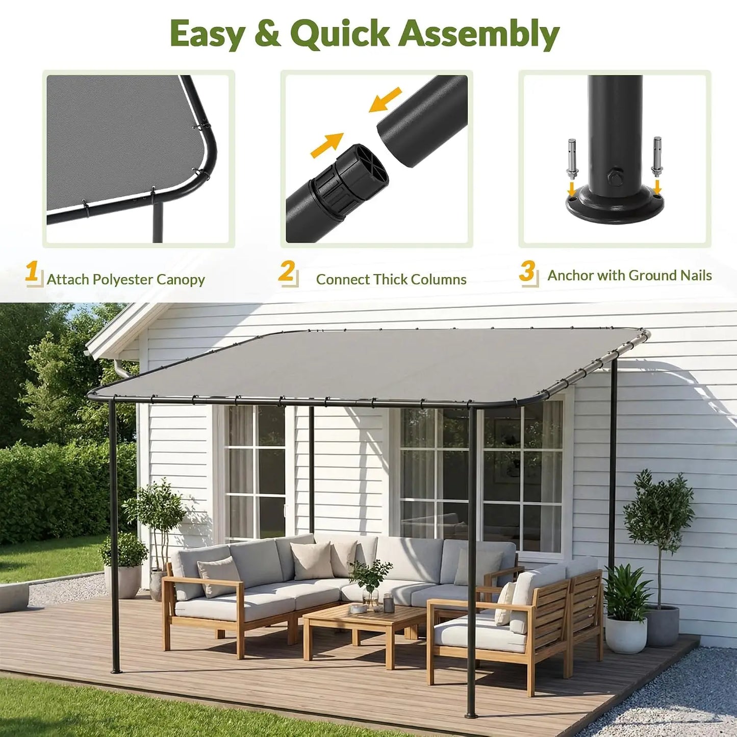 10' x 12' Gazebo for Patio, Outdoor Gazebo Pergola with Waterproof & UV-Resistant Sloped Roof, Wall-Mounted Shade, Customized