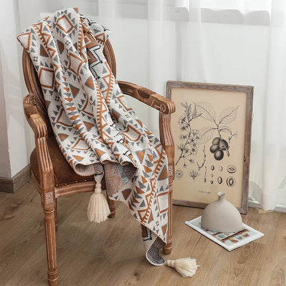 Southwest Desert Sunrise Geometric Woven Throw Blanket Earth Tone Tribal Pattern Soft Cozy Blanket for Sofa Bed Camping Travel