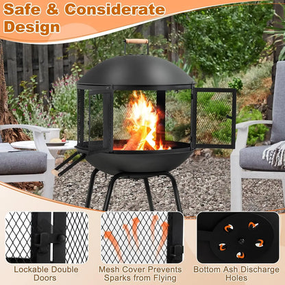 Portable Wood Burning Fire Pit on Wheels for Outdoor Camping and Entertaining - 28