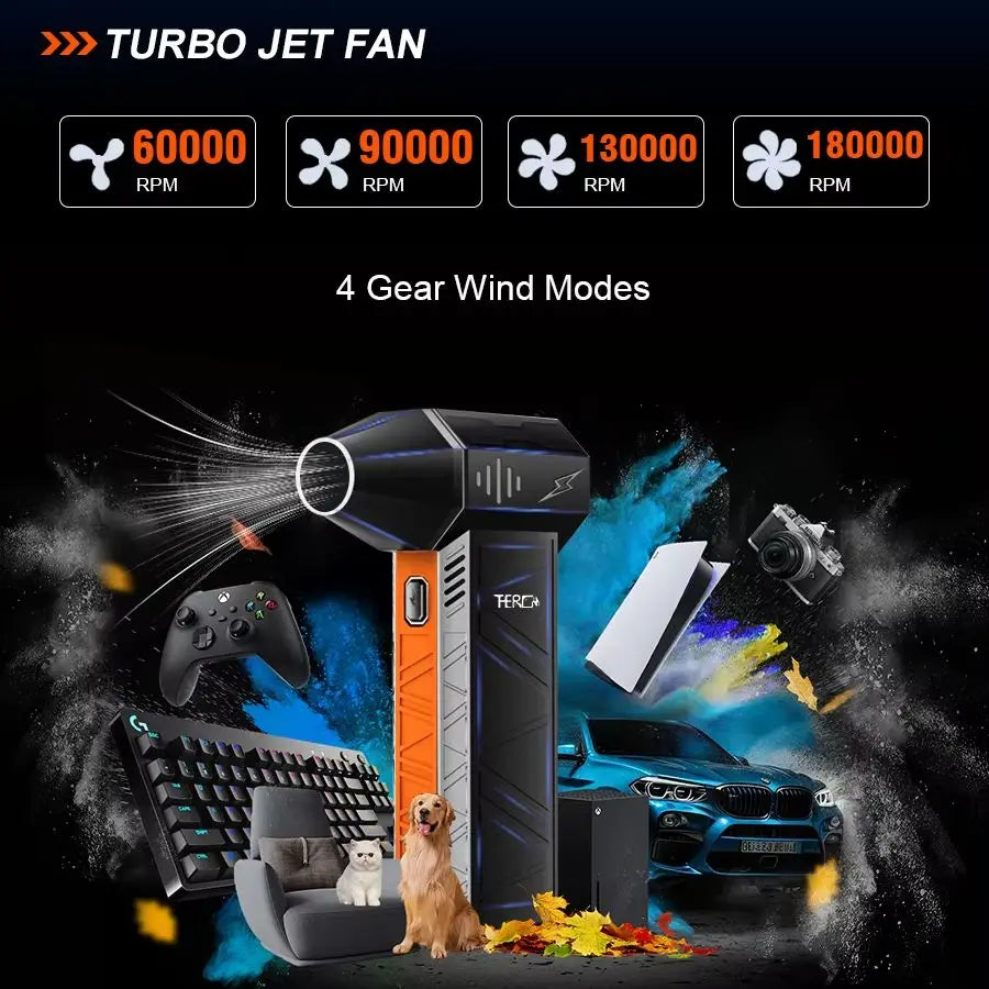 Updated X3Ultra Mini Turbo Fan Jet Electric Duster 4-speed Adjustable 180,000RPM Wind Speed 58m/s Car/PC Cleaning Tools