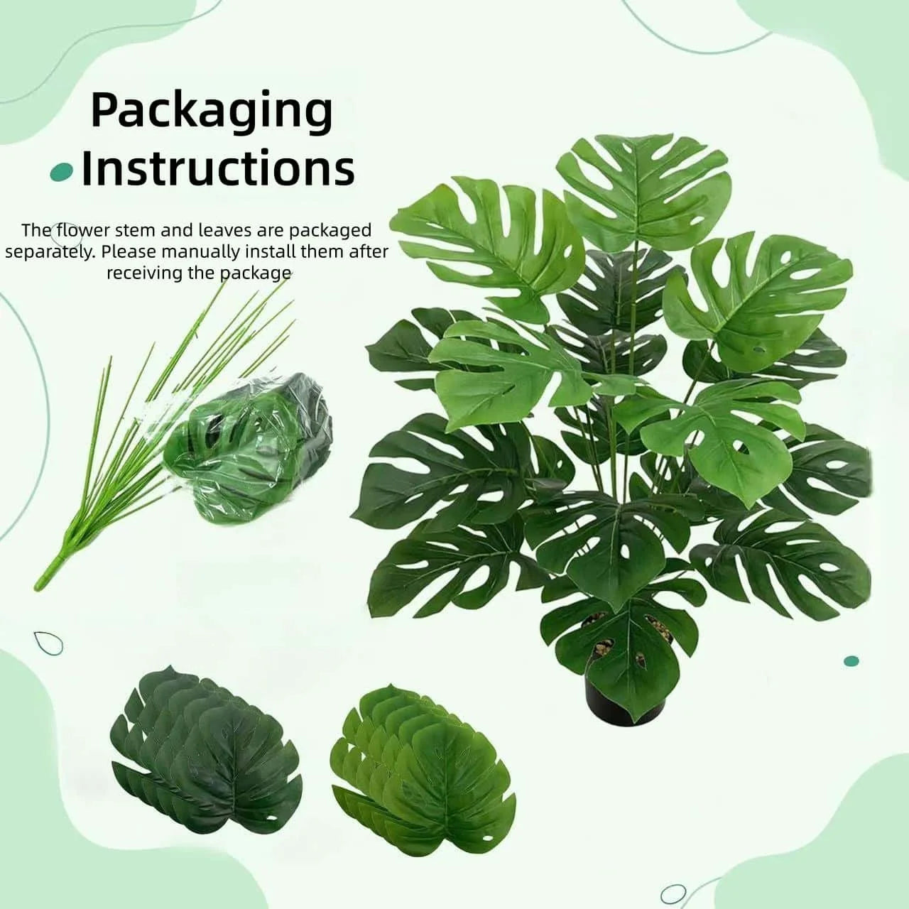 1pc Realistic Monterey Leaf Artificial Greenery 12/18/24 Pcs Leaves Faux Plant For Home  Hotel Wedding Indoor Outdoor Decor