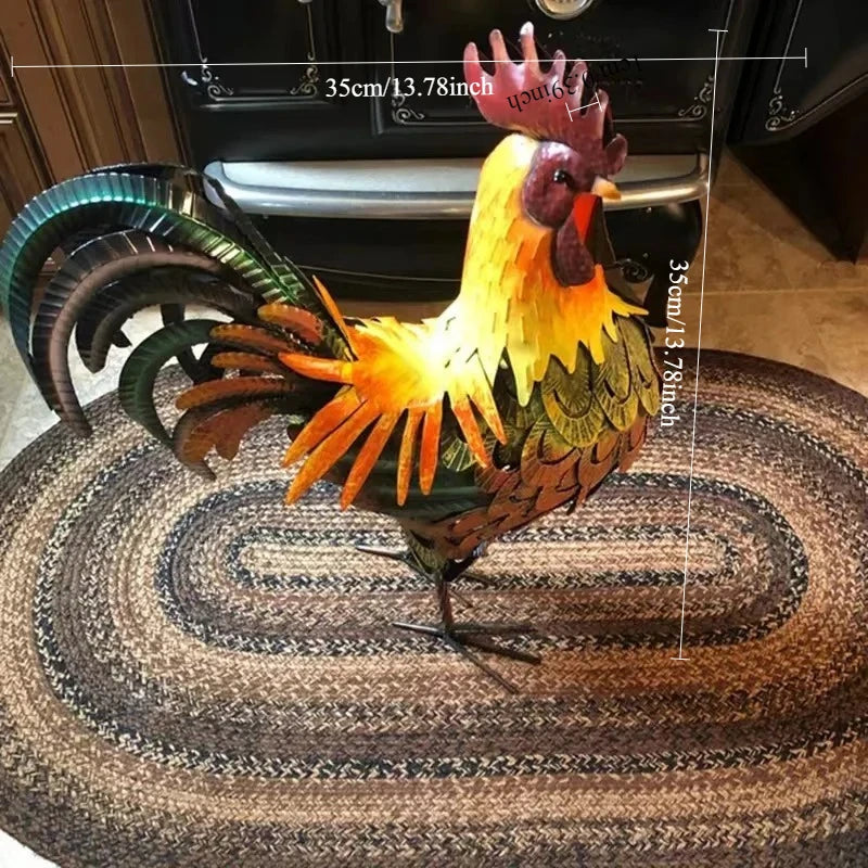 1Pcs Metal Garden Sculpture Iron Rooster Statue Home Garden Decoration Outdoor Handicraft Shelf Wall Sculpture Animal Craft Gift
