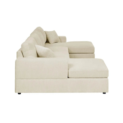 3-Piece Corduroy Double-Chaise Sectional Premium Living Room Sofas