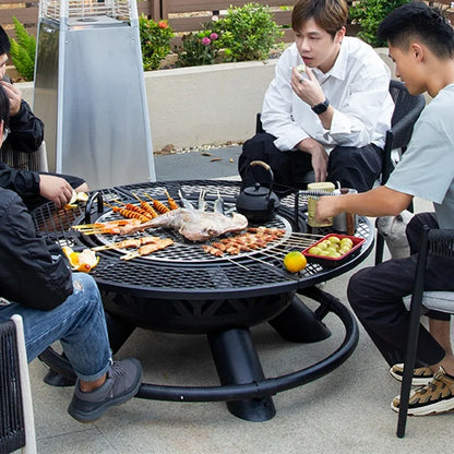 2026 High Quality Outdoor Steel Fire Pit With Removable Cooking Grill Wood-Burning Barbecue For Parties Wood Burning Bowl