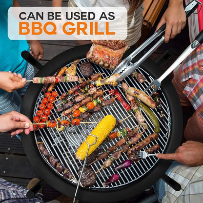 Outdoor Wood Fire Pit - 26" Steel BBQ Grill with Mesh Spark Screen, Log Grate, Fire Poker & Cover for Camping, Picnic, Bonfire -