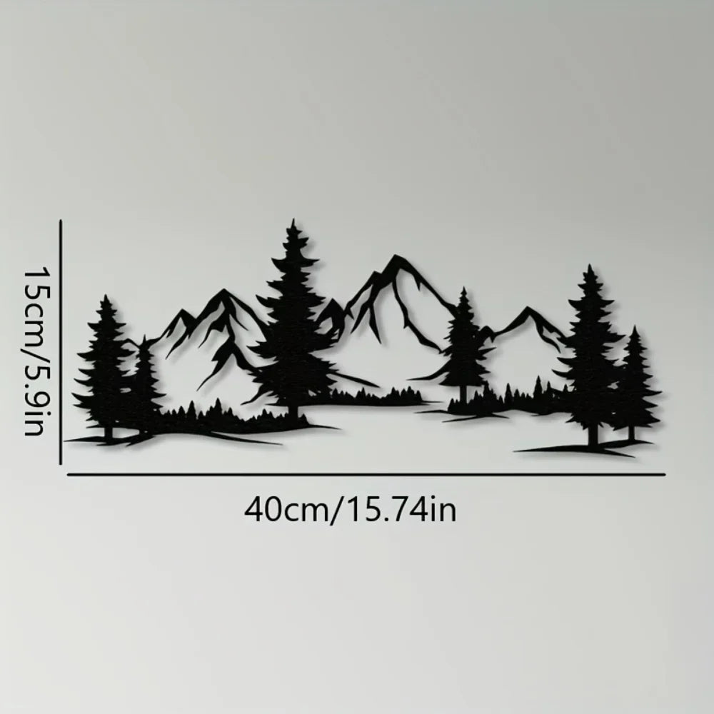 Charming Handmade Rustic Metallic Forest & Mountain Wall Art with Evergreen Tree Design for Kids Room Farmhouse Christmas Gift