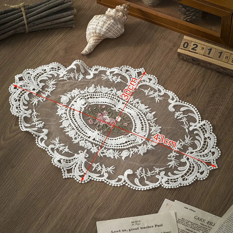 French Style Retro Oval Lace Placemats Coffee Mug Coaster Party Dinner Table Tablecloth Ins Vase Photo Props